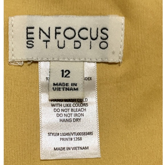 Enfocus Studio Yellow Sleeveless Sheath Dress Size 12 Flared Bottom Gold Buttons - Picture 7 of 15
